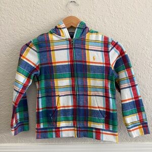 Ralph Lauren Boy’s Madras-Print Fleece Full-Zip Hoodie – Size 7 – Like New